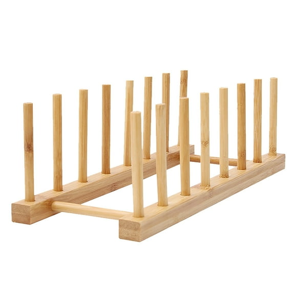 Wovilon Bamboo Wooden Plate Racks (7 Grids), Dish Stand Holder Kitchen Storage Cabinet Organizer For Dish/Plate/Bowl/Cup/Pot Lid/Cutting Board