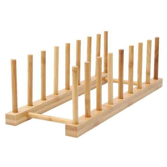 Wovilon Bamboo Wooden Plate Racks (8 Grids), Dish Stand Holder Kitchen Storage Cabinet Organizer For Dish/Plate/Bowl/Cup/Pot Lid/Cutting Board
