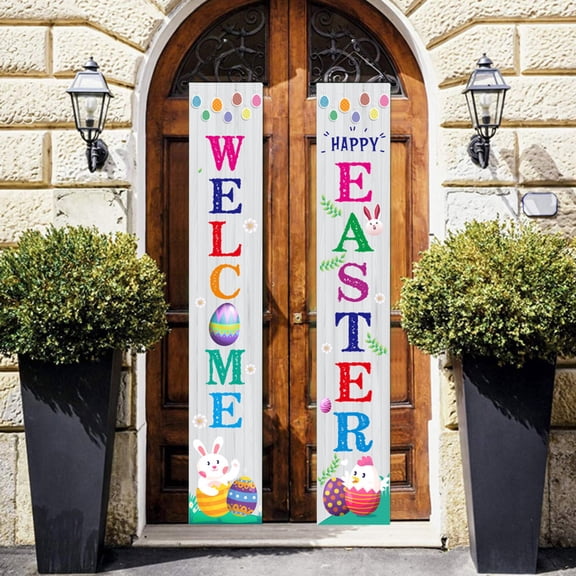 Wovilon Banners And Signs Customize Easter Porch Sign Happy Easter Banner Indoor Outdoor Wall Hanging Flag Banners