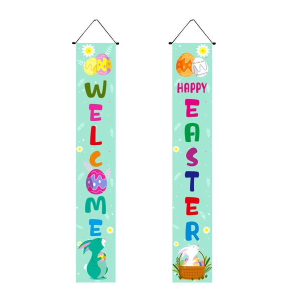 Wovilon Banners and Signs Customize Easter Porch Sign Happy Easter Banner Indoor Outdoor Wall Hanging Flag Banners