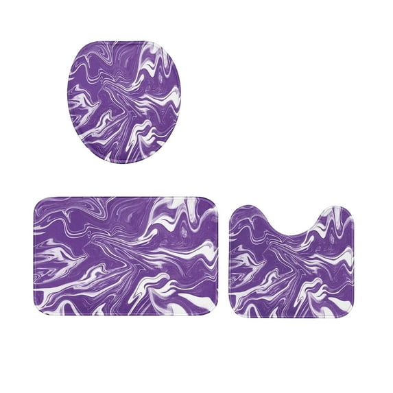 Wovilon Bathroom Decor 3 Pcs Rug Set With ColorfulMarble Bathroom Set With AntiSlip Rug Toilet Lid Cover And U Shape Mat
