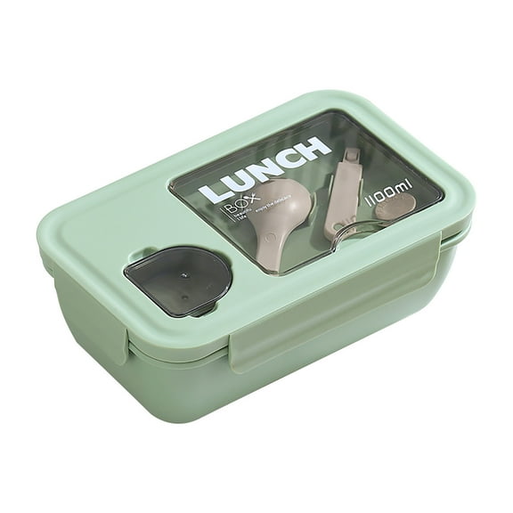 Wovilon Bento Box with Spoon for Childern Plastic Lunch Box Fresh-Keeping Box Microwave Oven Heating Sealed Thermal Insulation Bento Box Lunch Box with Tableware 1100Ml