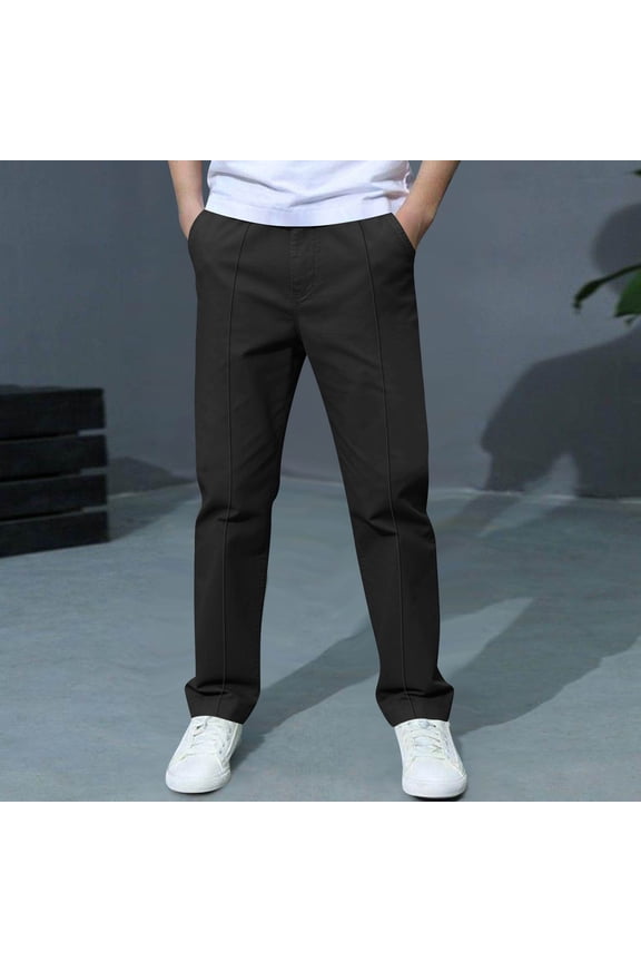 Boys Classic Fit School Uniform Pants with Button Closure and Side Pockets, Durable Straight Leg Casual Trousers for Kids Back to School Spring Fall Daily Wear