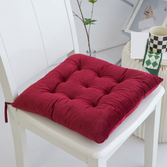 Wovilon Breathable Crystal Velvet Chair Cushion, 15.7"x15.7"x2.8" Thick Seat Pad with Fixing Straps, Ergonomic Pressure Relief Cushion for Office Kitchen, Soft Pearl Filled Stool Mat