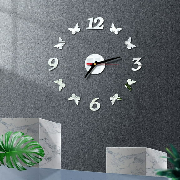 Wovilon Butterfly Mirror Wall Clock Diy Wall Clock 3D Mirror Surface Sticker Home Office Decor Clock