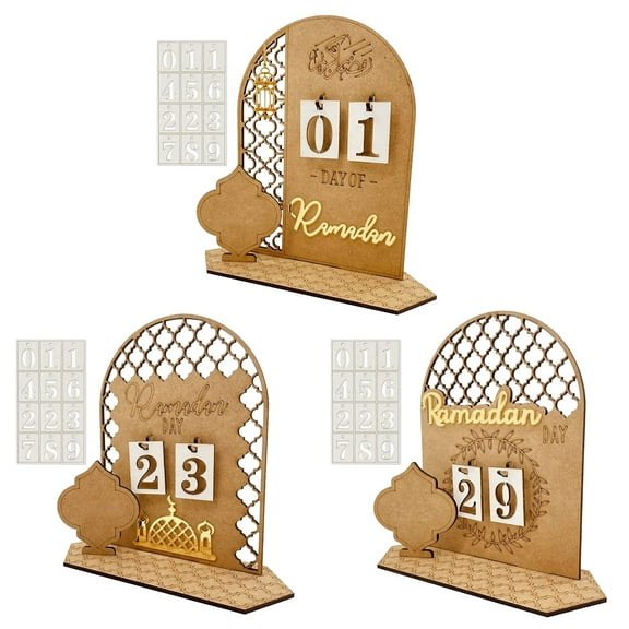 Wovilon The Calendar Of The Countdown Of Ramadan, The Decorations Of The Calendar In Diy Ramadan, And The Calendar Decorations Of The 30-Day Wooden Ramadan Eid 3Pc