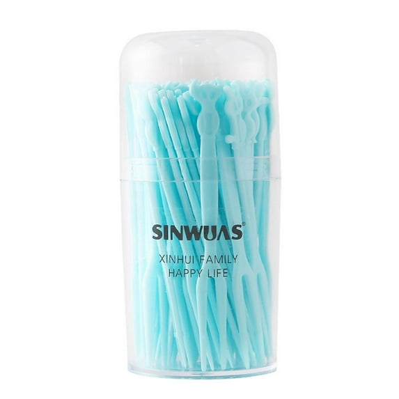 Wovilon Cartoon Animal Disposable Fruit Fork Box With 50 Plastic Dessert Forks Fruit Forks Color Two Tooth Cake Forks