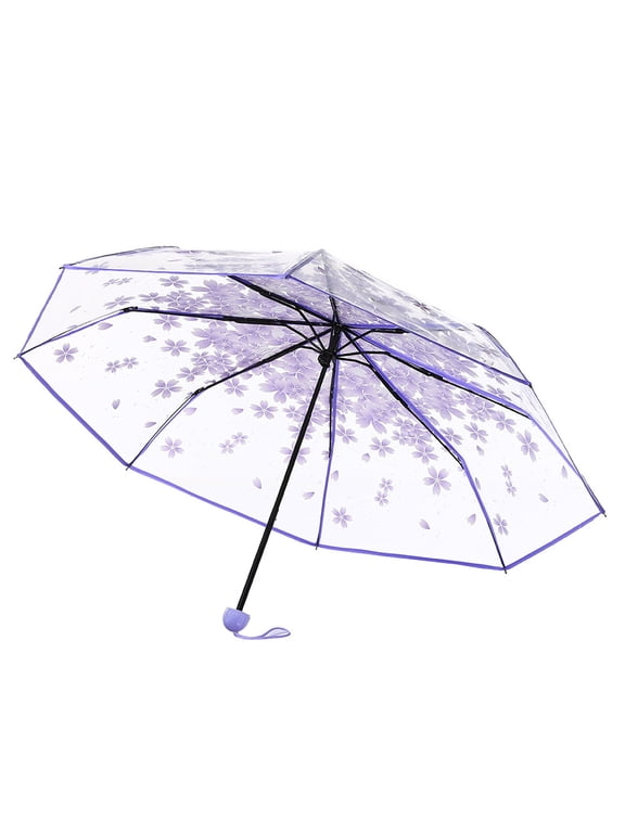 Cherry Blossoms Umbrella Cute Transparent Bubble Umbrella Clear Dome Semi-Automatic Sunny Umbrella for Kids Girls Boys Or Women Romantic Windproof Wedding Decoration Umbrella