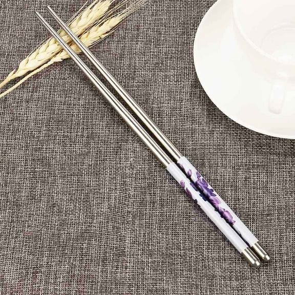 Wovilon Chopsticks Reusable, Chopsticks For Kids 1Pair Length White Flower Pattern Stainless Steel Chopsticks Pair New