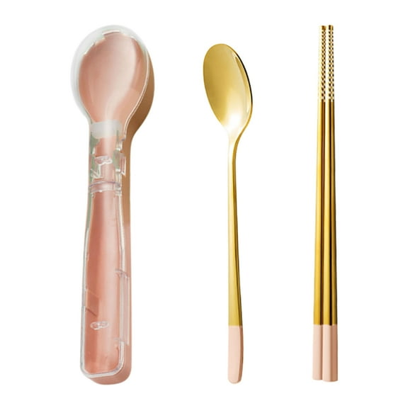 Wovilon Chopsticks Reusable Stainless Steel Portable Tableware Two-Piece Set Fork Spoon Chopsticks Tableware