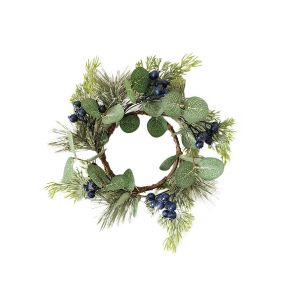 Wovilon Christmas Candle Rings Artificial Red Berries Cedarwood Needles Garland Candle Rings For Pillars Wedding Centerpiece Christmas Table Decoration For Front Door