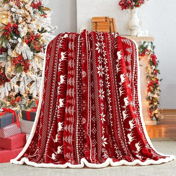 Wovilon Christmas Decor Christmas Deer Snowman Snow Christmas Tree Print Double Thickened Bedroom Sofa Cover Blanket Blanket