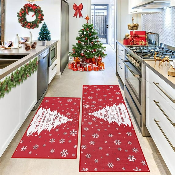 Wovilon Christmas Decorations Indoor Christmas Rug Set Red Decor Rug Outdoor Rug Kitchen Rug And Living Room Rug Layered Doormats For Front Door Porch Farmhouses Entryway Patio Kitchen Set Rugs