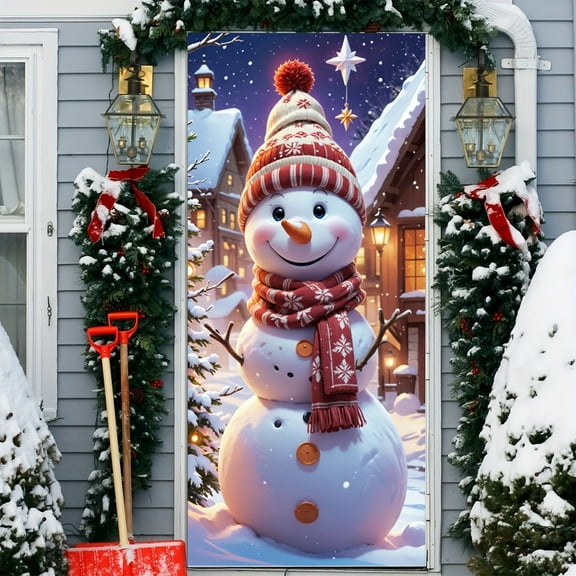 Wovilon Christmas Door Set Border Santa Claus Party Festival Decoration Door Stickers Scene Hanging Cloth