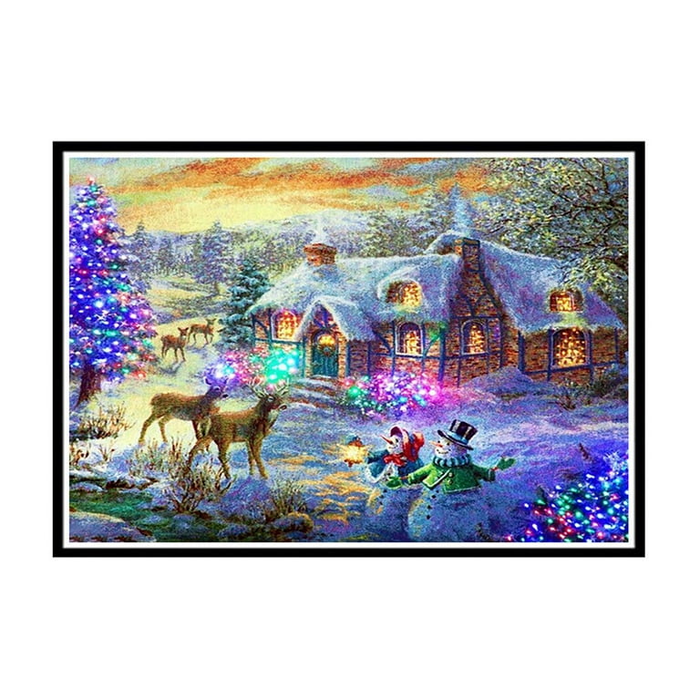 Wovilon Christmas Night Diamond Painting Kit for Adult，Snowman Elk DIY 5D  Full Drill Dots for Beginners, Christmas Tree Art Craft Canvas Picture,  Christmas Gift, Wall Decor 11.8x15.7 in 