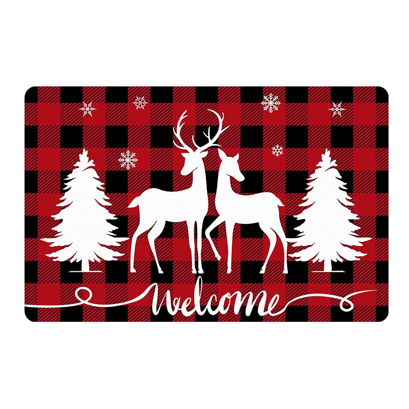 Wovilon Christmas Doormat, Red and Black Check Mat, Christmas