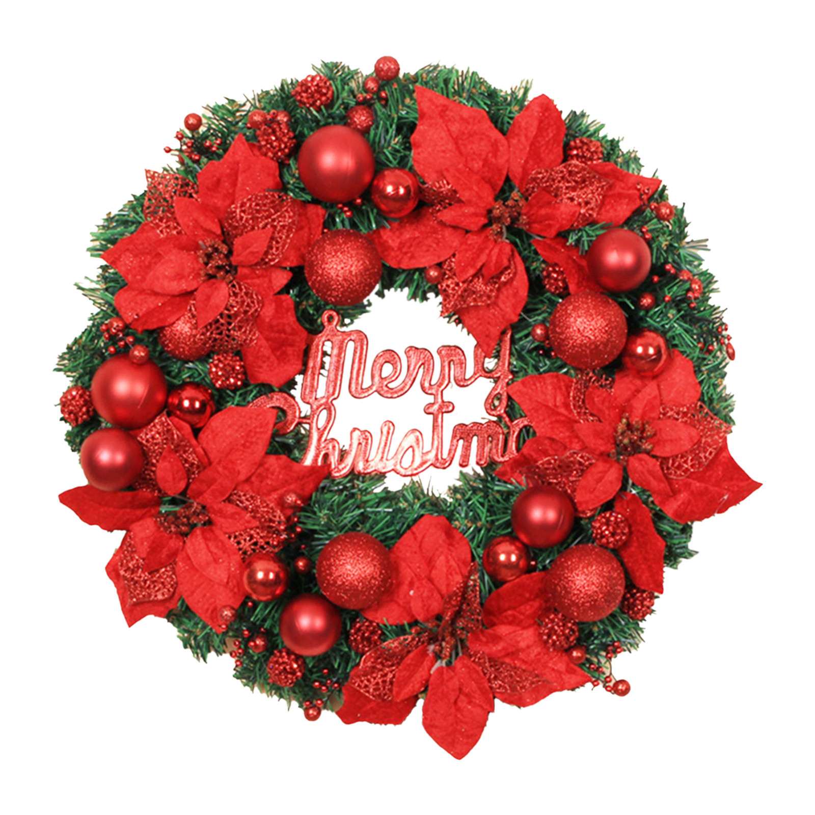Wovilon Christmas Wreath With Balls And Plastic Flower, Christmas