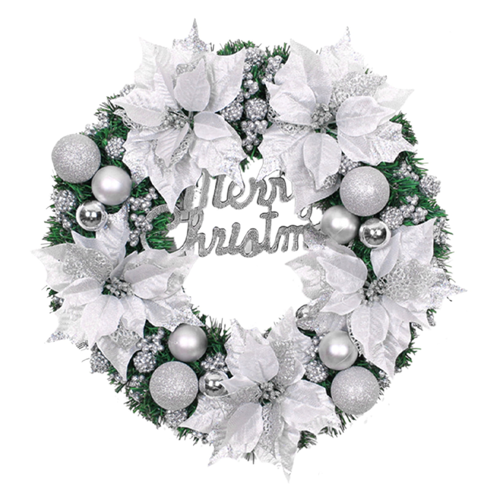 Wovilon Christmas Wreath With Balls And Plastic Flower, Christmas