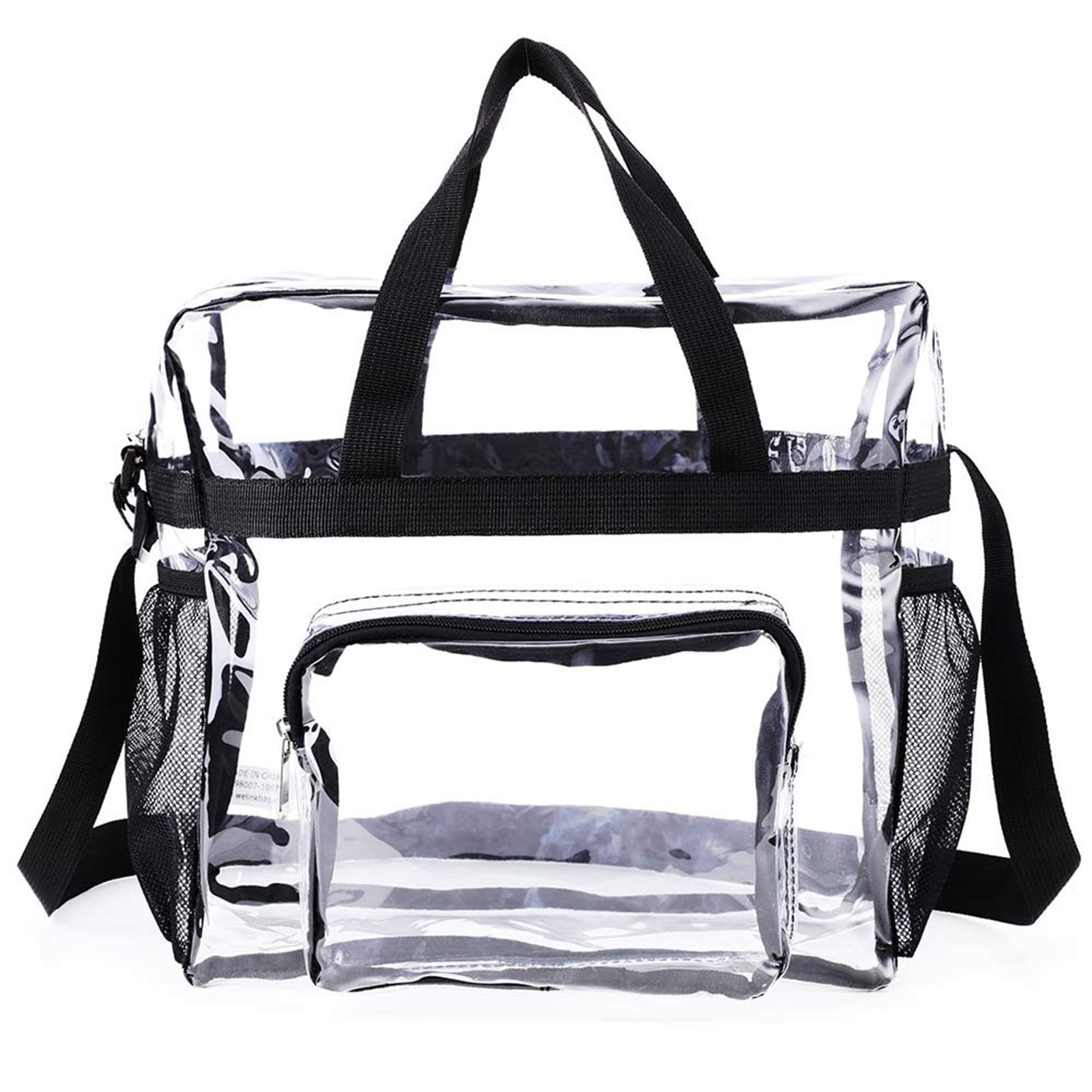 Wovilon Clear Bag with Adjustable Strap Clear Tote Bag with Zipper Clear Bags Stadium Approved Travel & Gym for Work, Size: 7.5 x 3.9 x 3.9, Black