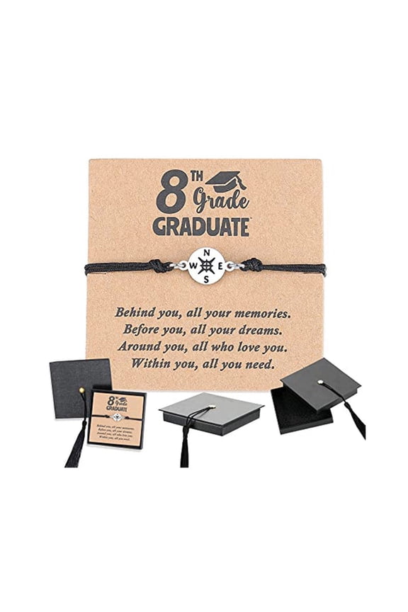 Compass Graduation Bracelet, The Adventure Begins Graduation Gift, Adjustable Cord Bracelet with Gift Box, for Men Women Students