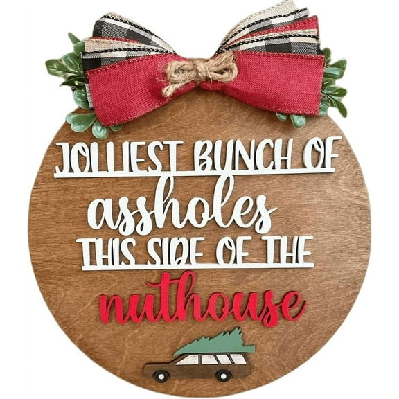 Wovilon Crazy Christmas Holiday Funng Door Hanger Welocom Sign,11.8Inch 1Pc Wooden Funny Door Hanger Funny Front Door Sign Friend Gift Front Door Decor
