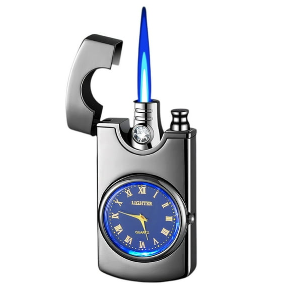 Wovilon Creatives Clock Lighter Metal Straight Wind Proof Inflatable Lighter Fire Lighter Relief Body High Grade Gifts