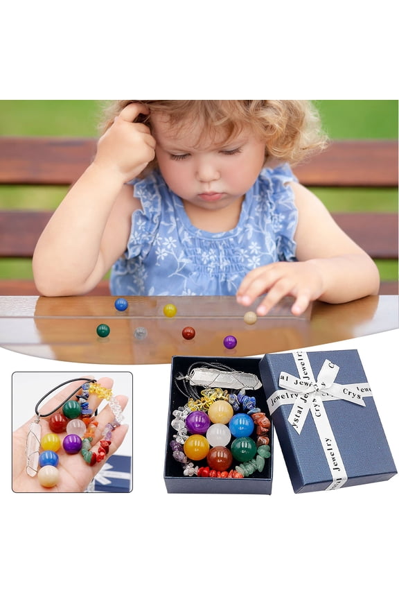 Crystal Chakra Combination Set Pinks Crystal Hexagon Pendant Colorful Gift Box