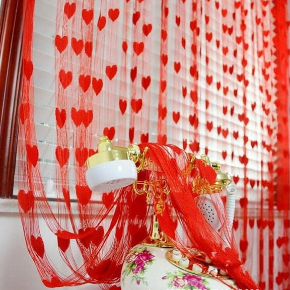 Wovilon Cute Heart Line Tassel String Door Curtain Window Room Curtain Valance Rd Blackout Curtains For Bedroom, Curtains For Living Room, Kitchen Curtains