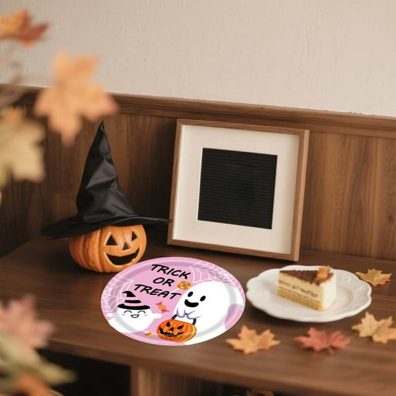 Wovilon Cute Pumpkin Ghost Paper Plates Napkin Tableware Set Halloween Party Tableware Supplies Tableware Set