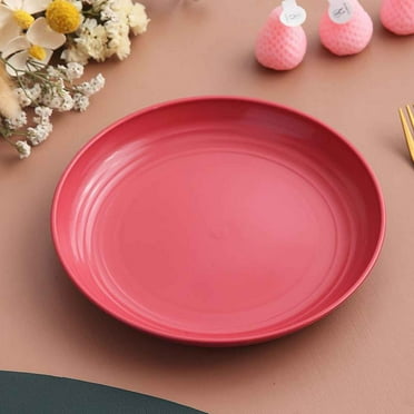 Wovilon Dessert Plates, 6.9 inch Plastic Round Salad Plates, Appetizer Plates, Cute Decorative Plastic Dinnerware for Kitchen, Small Plates Serving Dishes, Dishwasher Oven Microwave Safe （Wine Red）
