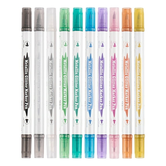 Wovilon Double-Headed Pearlescent Metal Pen Soft-Head Paint Pen Student Diy Album Black Cardboard Special Pen Flash Pen 5Ml Pens Gel Pens