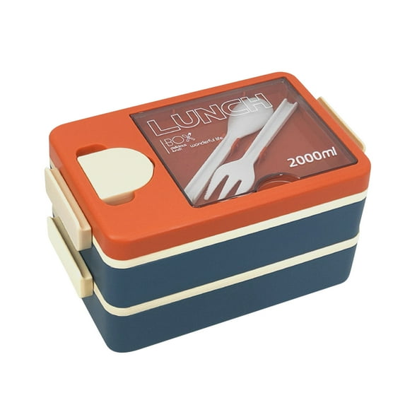 Wovilon Double Layer Plastic Lunch Box Large Capacity Student Office Worker Divided Lunch Box Microwave Oven Lunch Box