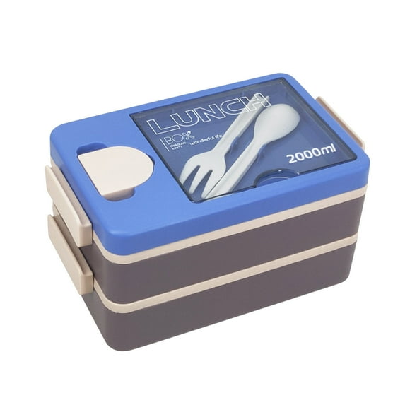 Wovilon Double Layer Plastic Lunch Box Large Capacity Student Office Worker Divided Lunch Box Microwave Oven Lunch Box