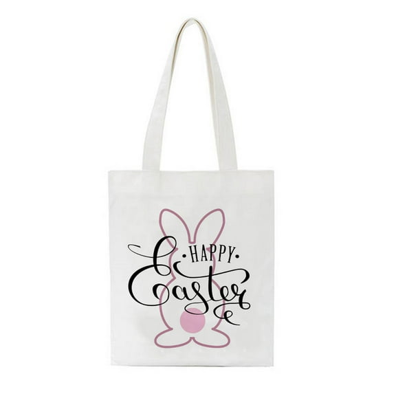 Wovilon Easter Bunny Basket Bags For Kids,Canvas Cotton Personalized Candy Basket Rabbit