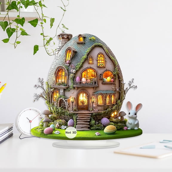 Wovilon Easter Bunny Castle 2D Living Room Study Display Cabinet Desktop Decoration