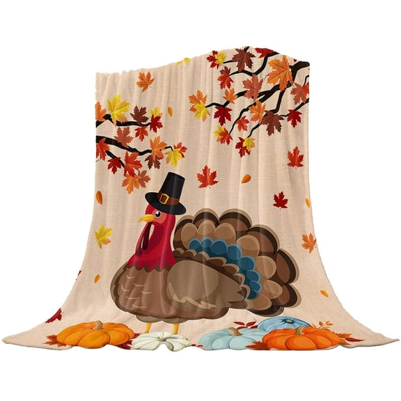 Wovilon Fall Theme Pumpkin Maple Leaf Pattern Blanket For All Seasons Soft Comfortable And Portable Thanksgiving
