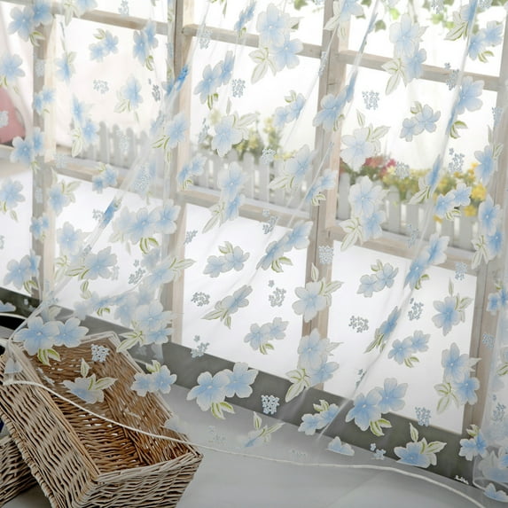 Wovilon Flower Sheer Curtain Tulle Window Voile Drape Valance 1 Panel Fabric Blackout Curtains For Bedroom, Curtains For Living Room, Kitchen Curtains