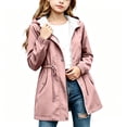 thumbnail image 1 of Wovilon Girls Fleece Lined Rain Jacket Hooded Water-Resistant Windbreaker Coat with Pockets Drawstring Waist for Fall Winter Outdoor Wear, 1 of 1