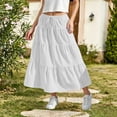 thumbnail image 1 of Wovilon Girls Solid Color Tiered Maxi Skirt with Drawstring Waist, Casual Textured A-Line Long Skirt for Kids and Teens, Versatile Summer Vacation Daily Wear, 1 of 9