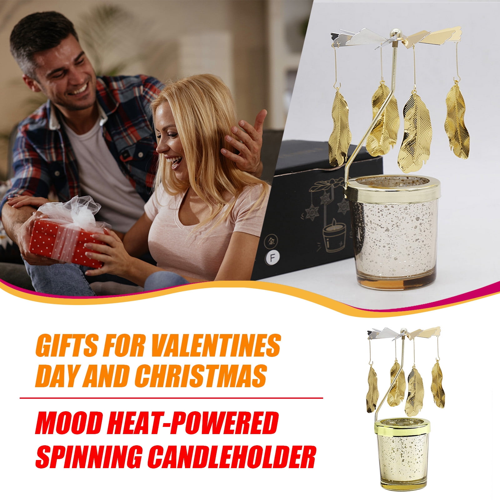 Wovilon Golden Leaf Spinning Candle Spinning Candle Holder, Golden