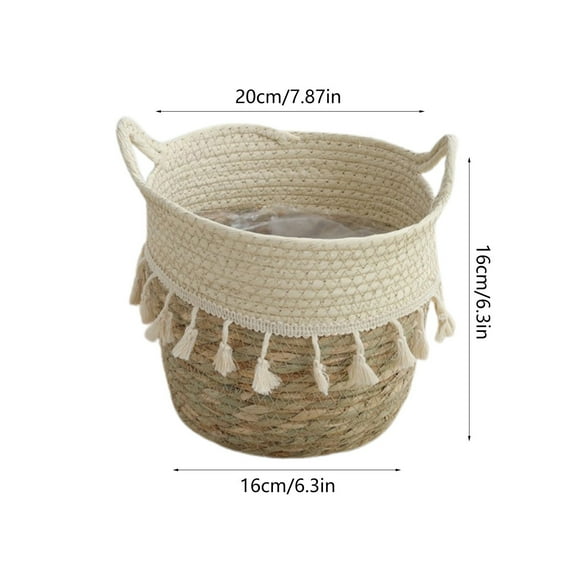 Wovilon Grass Woven Flower Pot Flower Basket Living Room Interior Decoration Double Ear Oval Storage Basket Flower Arrangement