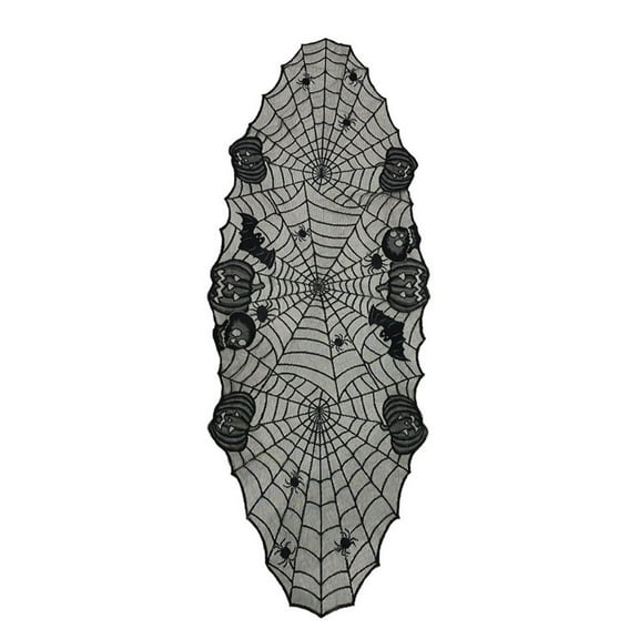 Wovilon Halloween Cobwebs Pumpkin Lace Table Runner Suitable For Long Table Round Table Or Candlestick Decoration Size 70.8x24.4 Inches