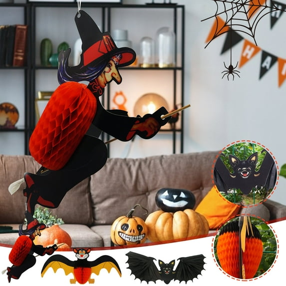 Wovilon Halloween Decorations, Flying Witch Props Halloween Folding Paper Decoration Pendant