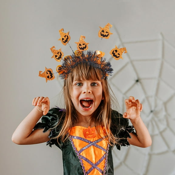 Wovilon Halloween Decorations Indoor Halloween Headband Pumpkin Spider Hair Halloween Party Environment Layout Radial Headband