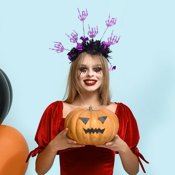 Wovilon Halloween Decorations Indoor Halloween Headband Pumpkin Spider Hair Halloween Party Environment Layout Radial Headband