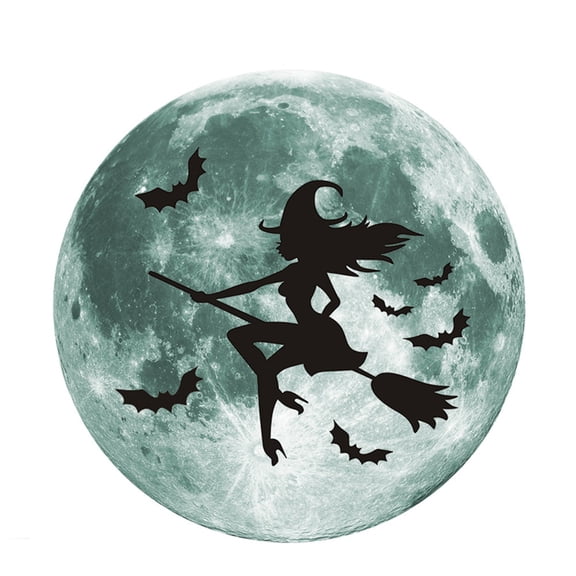 Wovilon Halloween Glow-In-The-Dark Sticker Witch Moon Home Decoration Wall Stickers Halloween Window Sticker Halloween Decor