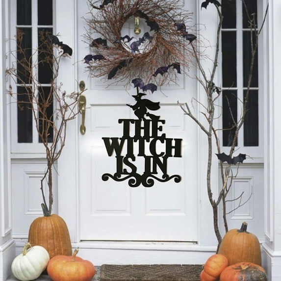 Wovilon Halloween Hanging Sign Decorations Non-Woven Trick Or Treat And The Witch Is In For Door And Wall Decoration Indoor Outdoor Yard Party Supplies