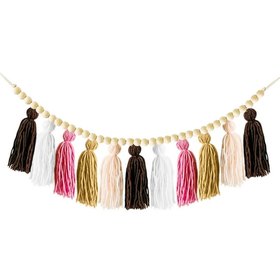Wovilon Hanging Ornaments Nordic Macaron Wooden Bead Tassel Background Decoration Curtain For Baby Room Party Wall Decoration