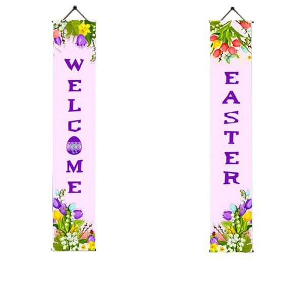 Wovilon Happy Easter And Hello Spring Porch Sign Easter Hanging Wall Banners Swedish Gnome Bunny Party Colorful Eggs Indoor Outdoor Welcome Porch Wall Decor Front Door Party Decorations