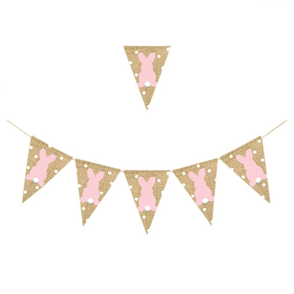 Wovilon Happy Easter Linen Banners Colorful Bunny Pattern Bunting Garland 8 Flags For Easter Decorations Home Party Decor Favors